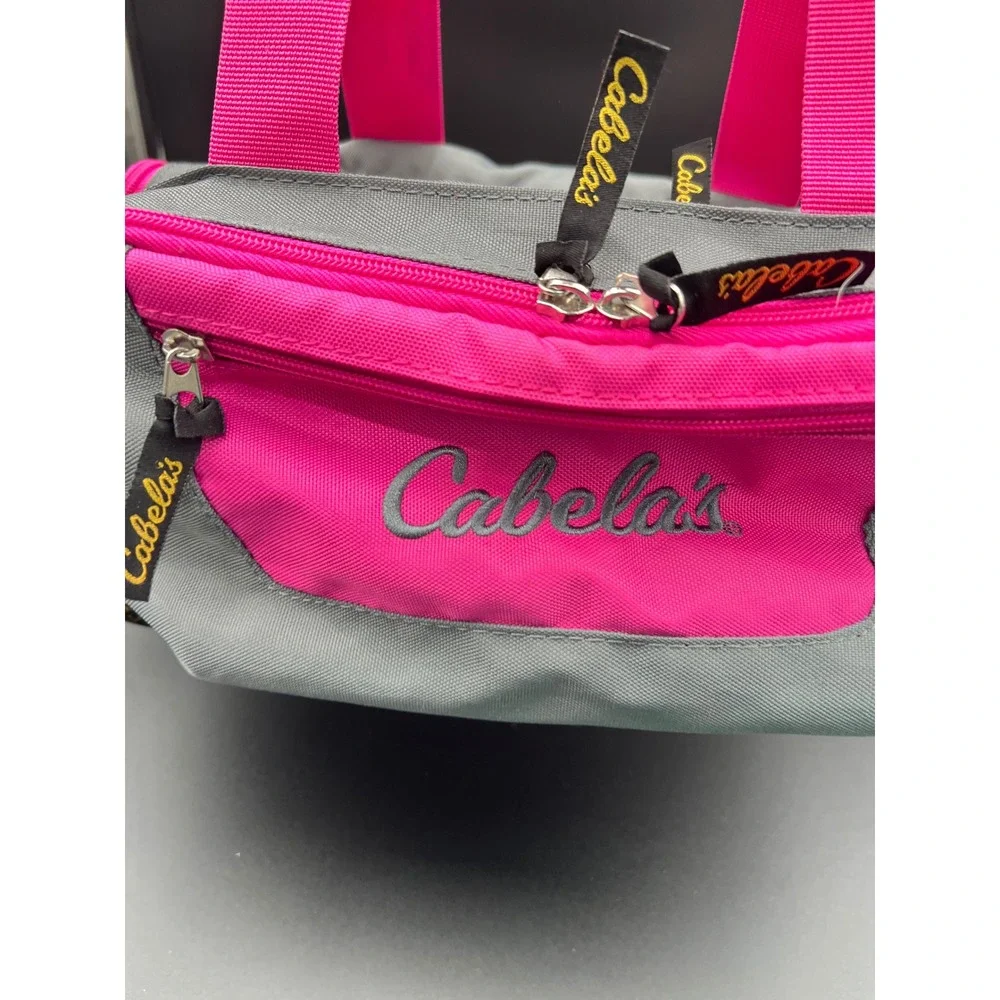 Cabelas Small Duffel Bag Grey Hot Pink Nylon Multi Pocket Travel Gym Bag